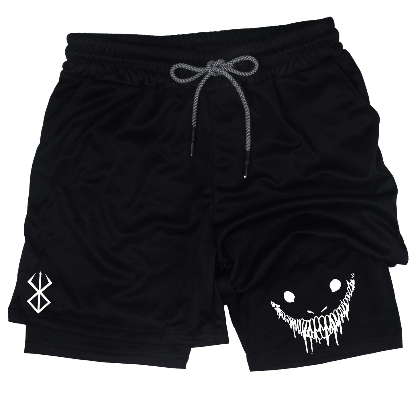Men's compression gym shorts, boxing printed sports pants, double layered, quick drying, basketball, beach, muscle, fitness