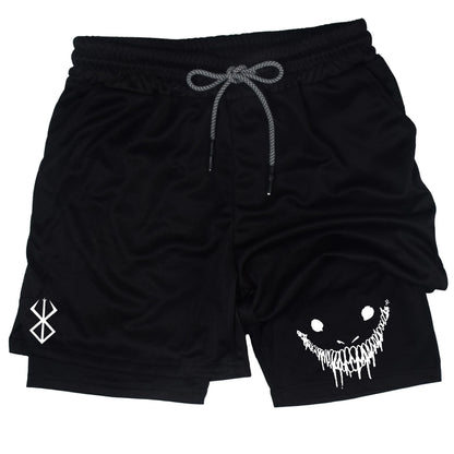 Men's compression gym shorts, boxing printed sports pants, double layered, quick drying, basketball, beach, muscle, fitness