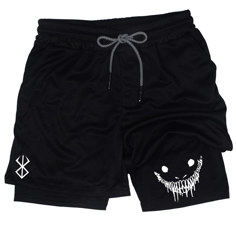 Men's compression gym shorts, boxing printed sports pants, double layered, quick drying, basketball, beach, muscle, fitness