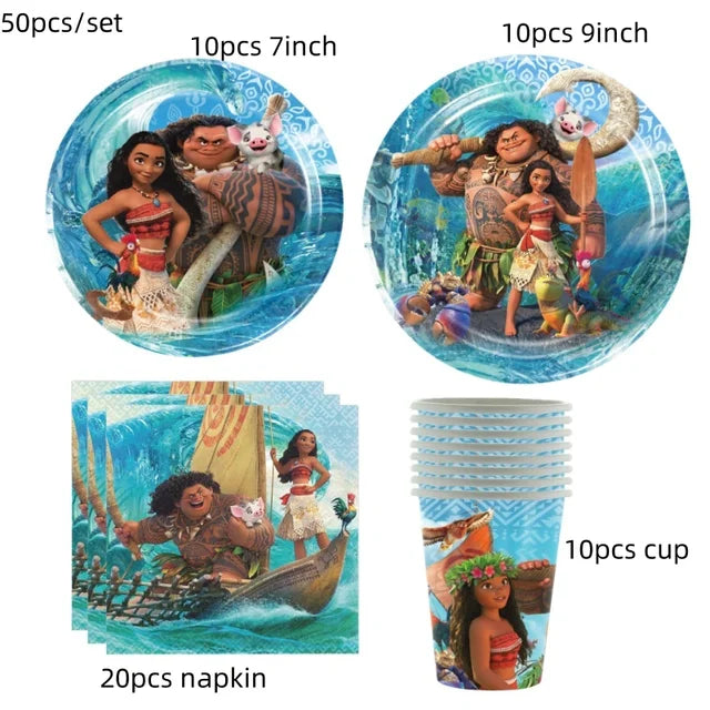 Disney-Moana Birthday Party Decorations, Balloons, Disposable Tableware, Cup, Plate, Baby Shower Toys, Celebration Supplies 