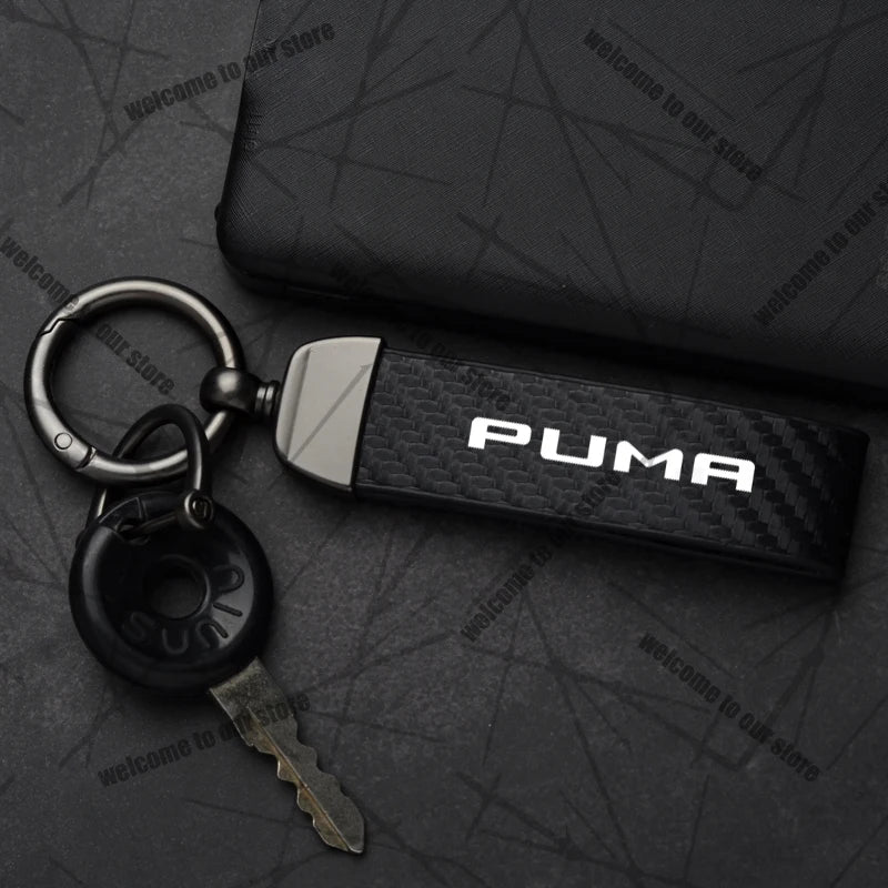 Car Keychain For PUMA ST Cougar Wolf MK3 MK4 MK5 MK6 Logo Carbon Fiber Leather Zinc Alloy Emblem Key Chain Accessories