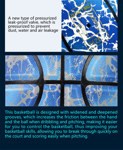 Glowing Basketball Leather Luminous Wear-Resistant Ball Size 5/6/7-27.5/28.5/29.5'' For Youth,In&Outdoor Basketball Night Game