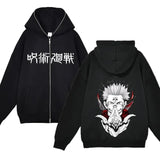 Chaquetas con cremallera de Anime Gojo Satoru, sudadera con capucha de forro polar fino, sudaderas con cremallera Y2K, Jujutsu Kaisen 