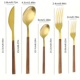 Juego de cubiertos con mango de madera de imitación de acero inoxidable, abrazadera para vajilla occidental, cuchillo, tenedor, cuchara de té, 30 Uds.