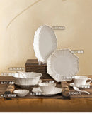 Elegant Classical Plate French Retro Ceramic Dishes Home Plate Rice Bowl Party Tableware Set White Lace Embossed Dinner Plate