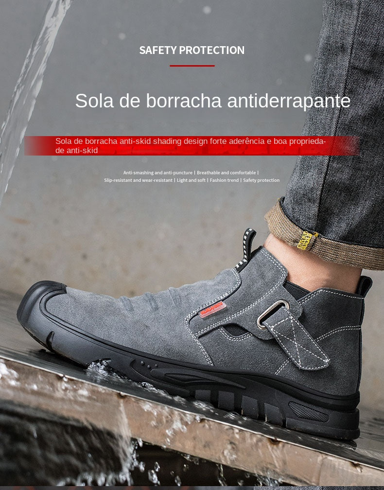 Genuine Leather Cow Suede Safety Work Shoes For Men Composite Head Anti Nail Anti Static Welding Shoes Indestructible Boots