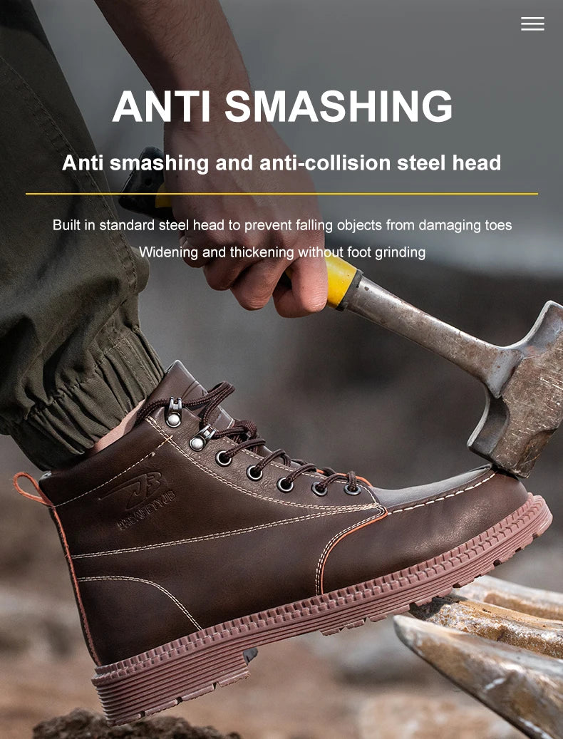 Latest 2023 Waterproof Men Leather Boots Steel Toe Cap Safety Work Shoes Anti Smashing Indestructible Construction Welding Boots