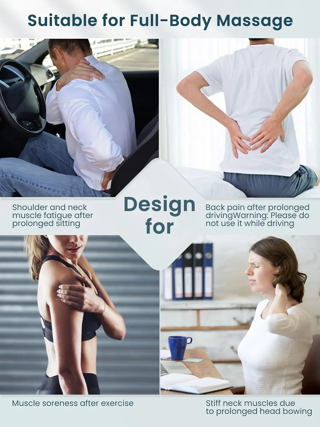 Masajeador Shiatsu de cuello y hombros, masajeador de espalda con calefacción en forma de U, almohada de masaje eléctrico de amasamiento profundo para cuello, cintura, piernas y cuerpo.