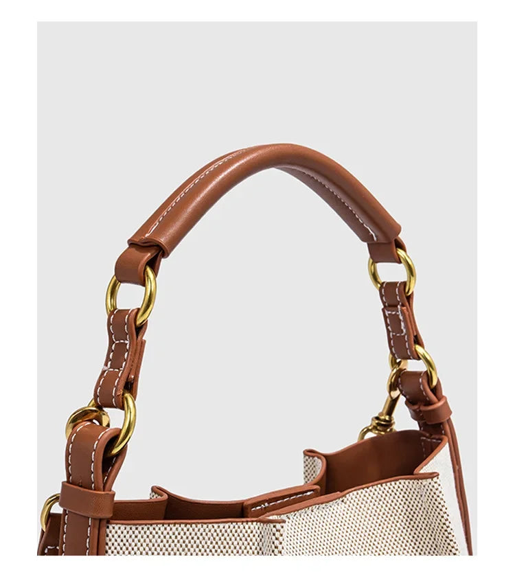 2024 New Large Capacity Women's Crossbody Bag With Wide Shoulder Strap Single Handbag Canva Bucket Bag Motorcycle Equipment Acce