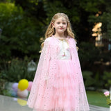 Summer Girl Princess Party Accessories Cloak Snow Queen Elsa Anna Costume Cape Rapunzel Aurora Sequins Tulle Halloween Mantle