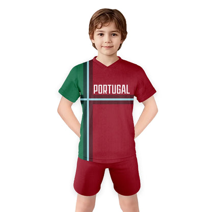 2024 Portugal Football Jersey Kids Youth Soccer Practice Jersey Outfits Shirt and Shorts Uniform Summer Outdoor Sportswear