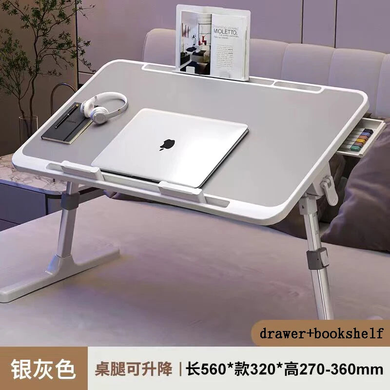 Lift Foldable Laptop Table for Bed Stand Lap Lazy Learning Desk Student Computer Desk for Working Read with Radiator Drawer