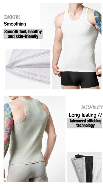 Four Seasons Men Pure Cotton Vest Youth Fit Sports Fitness Undershirts  Middle-aged Casual Sleeveless Tank Top A-Shirt Underwear