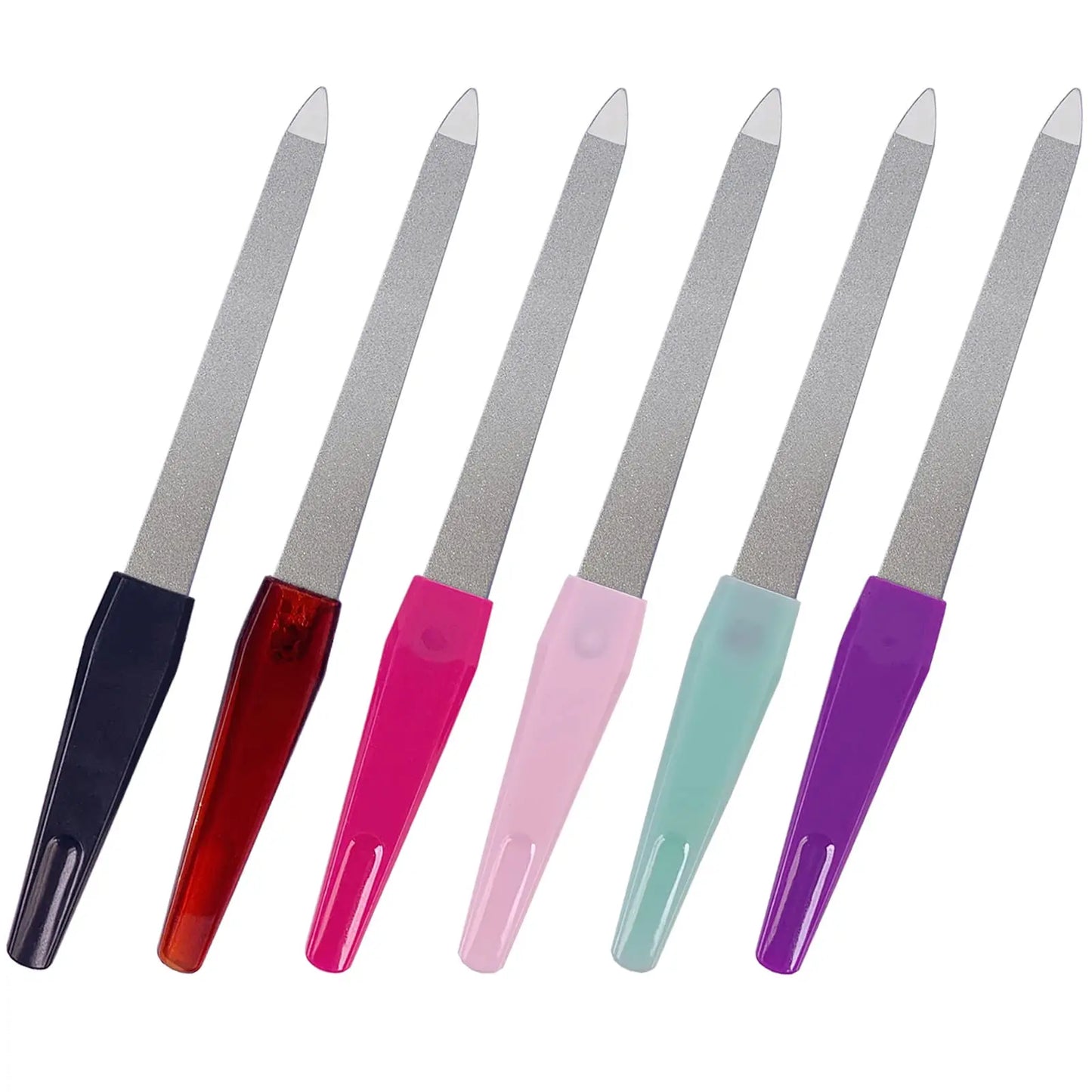 Lima de uñas de metal (6 piezas), limas de uñas para uñas naturales hechas de acero inoxidable, limas de uñas en forma de espada con punta afilada.