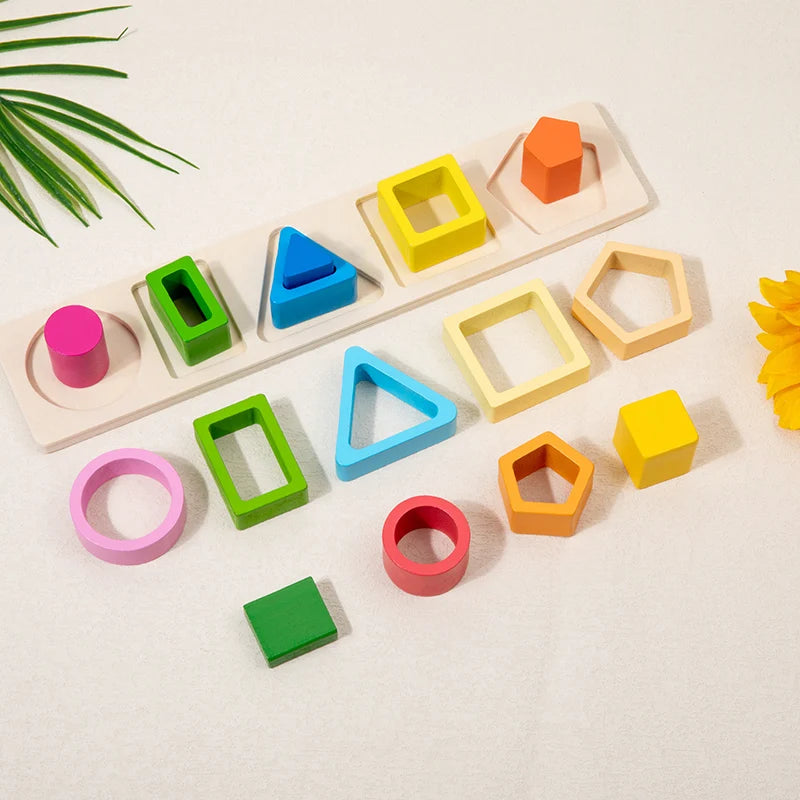 Bloques de desarrollo de inteligencia para bebés, juguetes de madera para combinar en la educación temprana, color y cognición de formas, educación Montessori