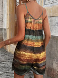 Summer Ethnic Women's Jumpsuit Fashion Tie Dye Striped Print Short Playsuits Elegant Strap Shorts Plus Size Romper Casual Beach