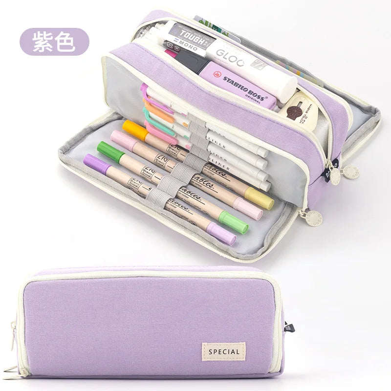 Black Pencil Pouch Stationery Holder Bag Gift Case Pen Ruler Organizer School Student Supplies Canvas Zipper Open Cosmetic Bag A