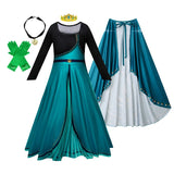 Girls Party Elegant Dresses Anna Princess Girl Cosplay Costume Dark Green Dress With Cloak Carnival Party Kids Birthday Clothes