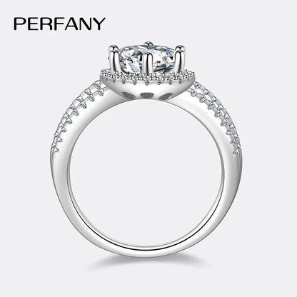 PERFANY 2/3CT Moissanite Ring for Women S925 Pure Silver Plated 18K White Gold Diamond Wedding Ring Luxurious Wedding Jewelry