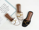 Women's Flat Slippers Summer Leather Square Toe Women Flats Flip Flops Designer Ladies Slides Sandals Women Shoes Luxury Sandals