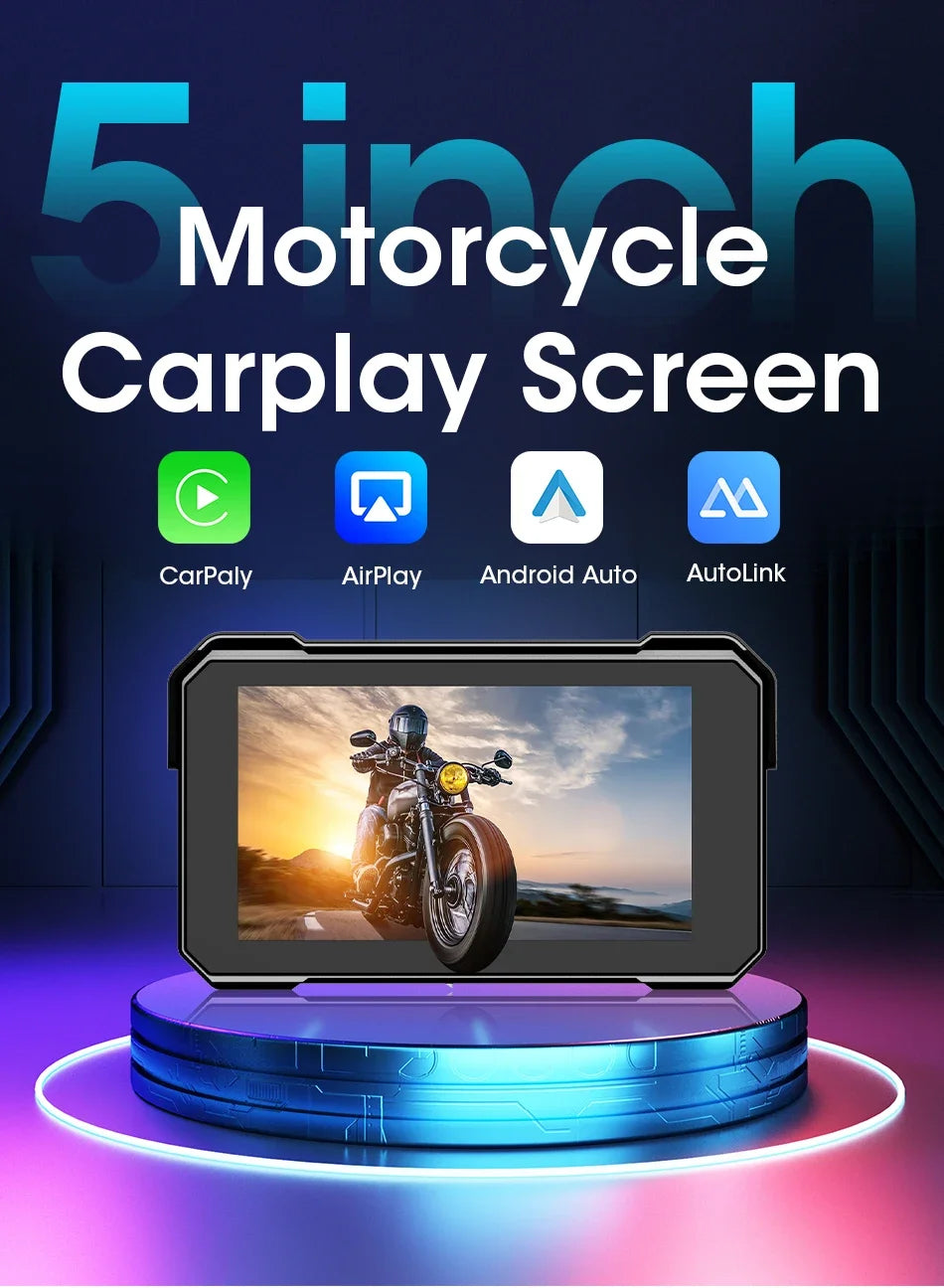 5" Portable Motorcycle Navigation GPS Wireless Carplay&Android Auto Moto Monitor IPX7 Waterproof Display Dual Bluetooth 5.0