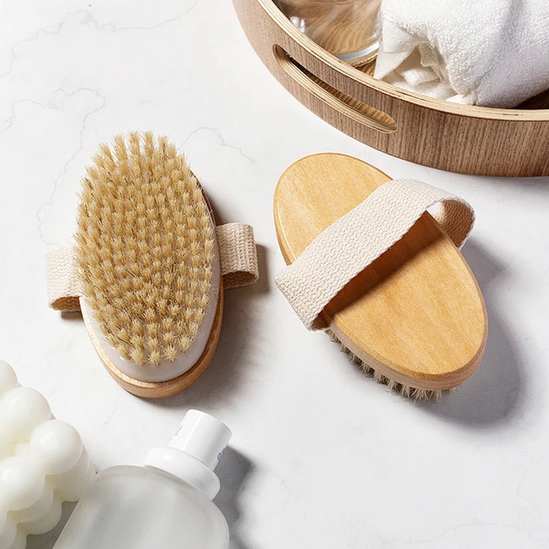 Cepillo de cerdas naturales suave para piel húmeda y seca, cepillo de spa para el cuerpo, masajeador de baño para el hogar
