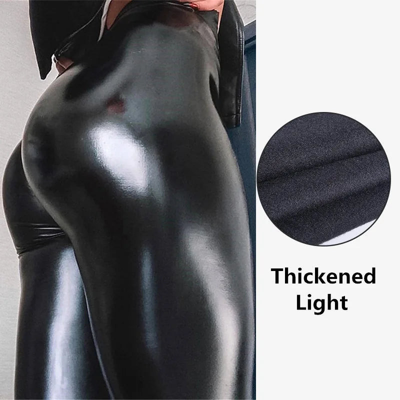 PU Leather High-waisted Leggings for Women, Plus Size