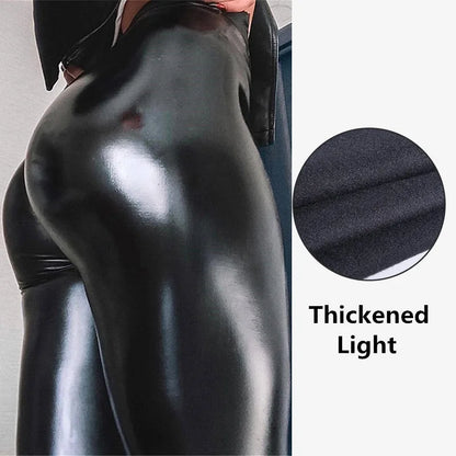 PU Leather High-waisted Leggings for Women, Plus Size