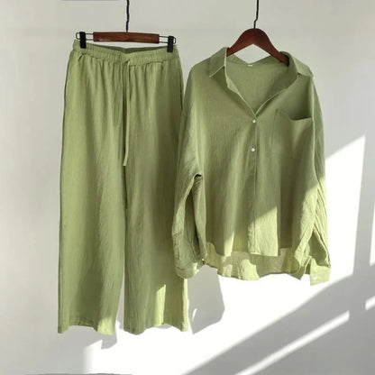 Plus size 2024 amazon mais vendido feminino vintage plus size algodão camisa de linho terno cintura alta solto ajuste calças 2 peça conjunto