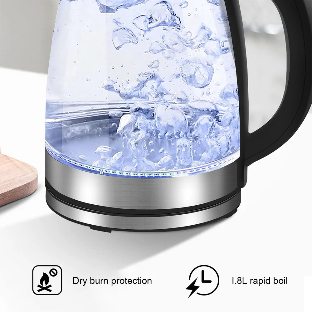 Hervidor eléctrico de vidrio de 220 V y 1,8 L, 1500-1800 W, para cocina y hogar, con protección contra ebullición en seco.
