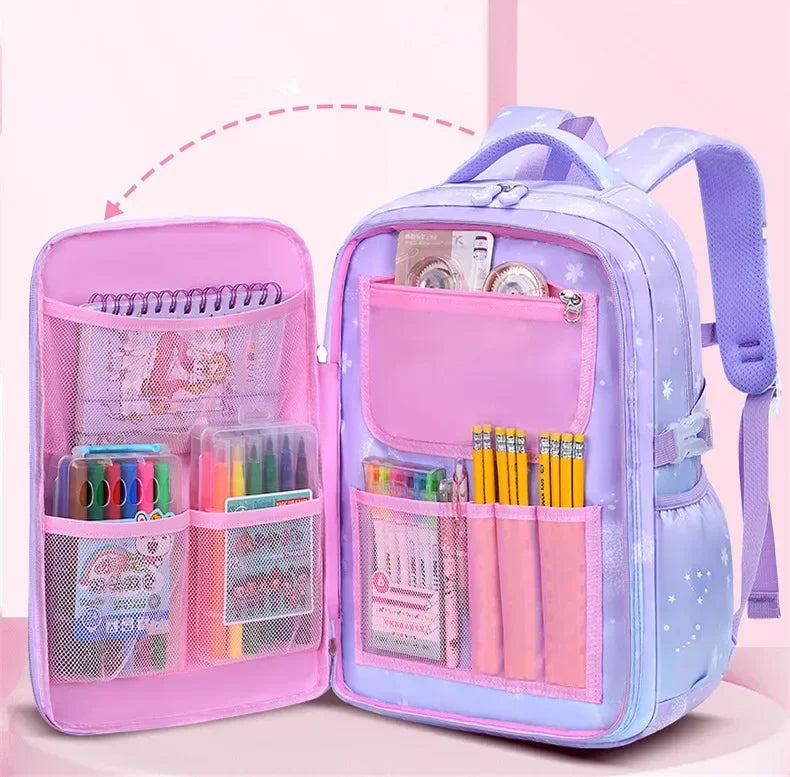 Primary Bow Knot Schoolbag With Rabbit Pendant For Girls Orthopaedics Kids Backpack Kawaii Waterproof School bag