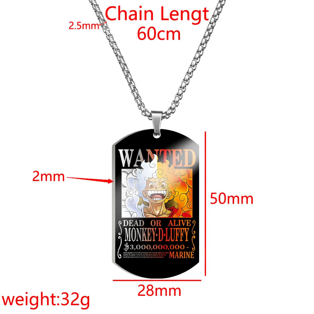 Colgante de una pieza, collar de hombre con orden de recompensa de 3 mil millones de Luffy, collar con etiqueta de perro de acero inoxidable con orden de búsqueda para hombres, collares
