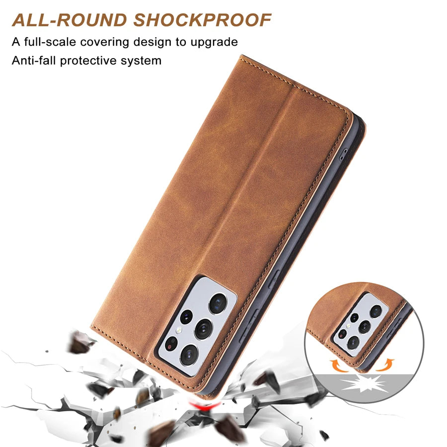 Wallet Magnetic Flip Card Slot Leather Case For Samsung Galaxy S24 Ultra S23 Plus S22 S21 S20FE A05s A14 A15 A34 A35 A53 A54 A55