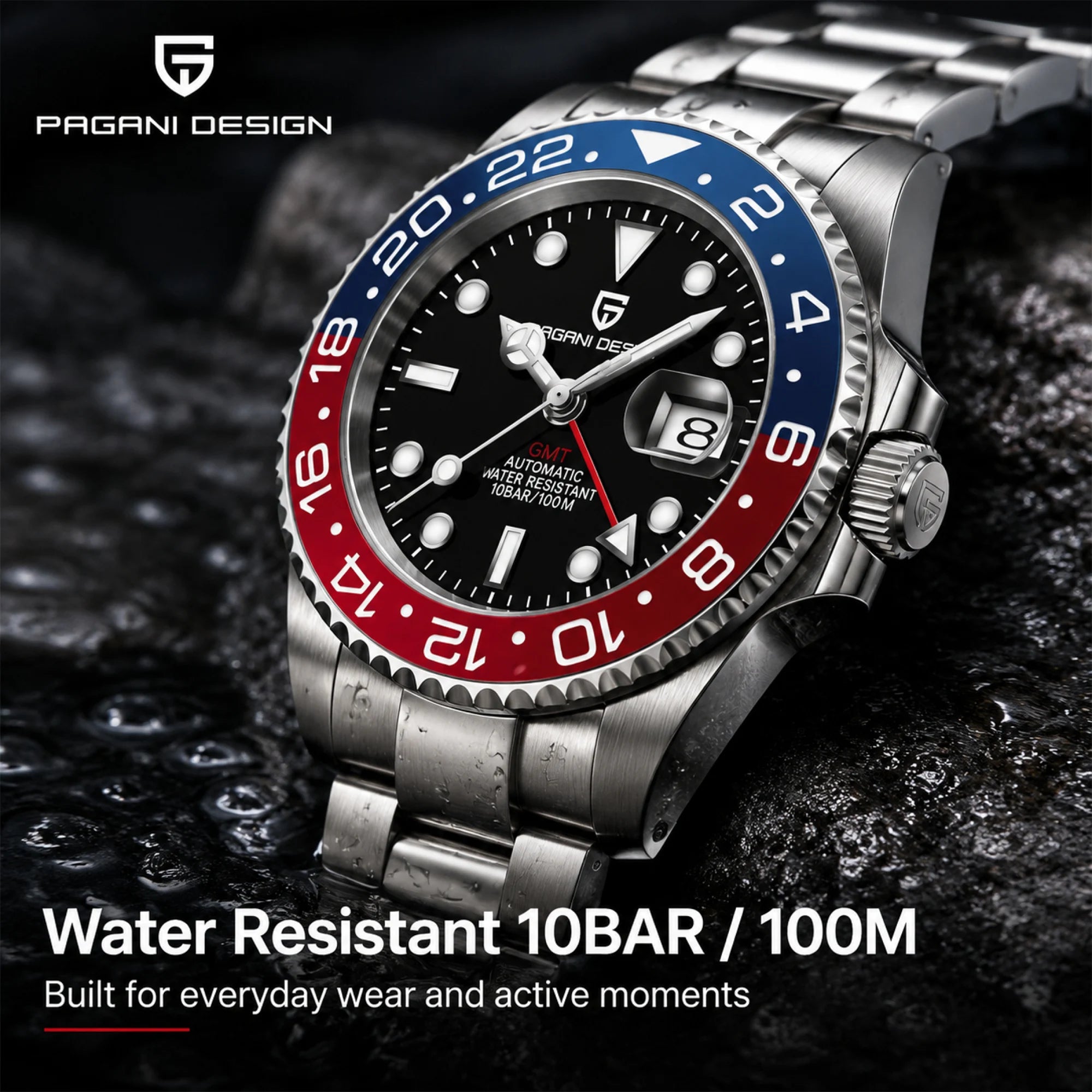 Relógio Masculino Mecânico de Luxo PAGANI DESIGN 2026 – Aço Inoxidável, Função GMT, Vidro de Safira – Marca de Alto Padrão