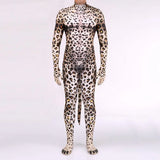 Zawaland Tiger Leopard Cheetah Petsuit for Men Animal Disguise Costume Crotch Zipper Zentai Halloween Carnival Full Bodysuits