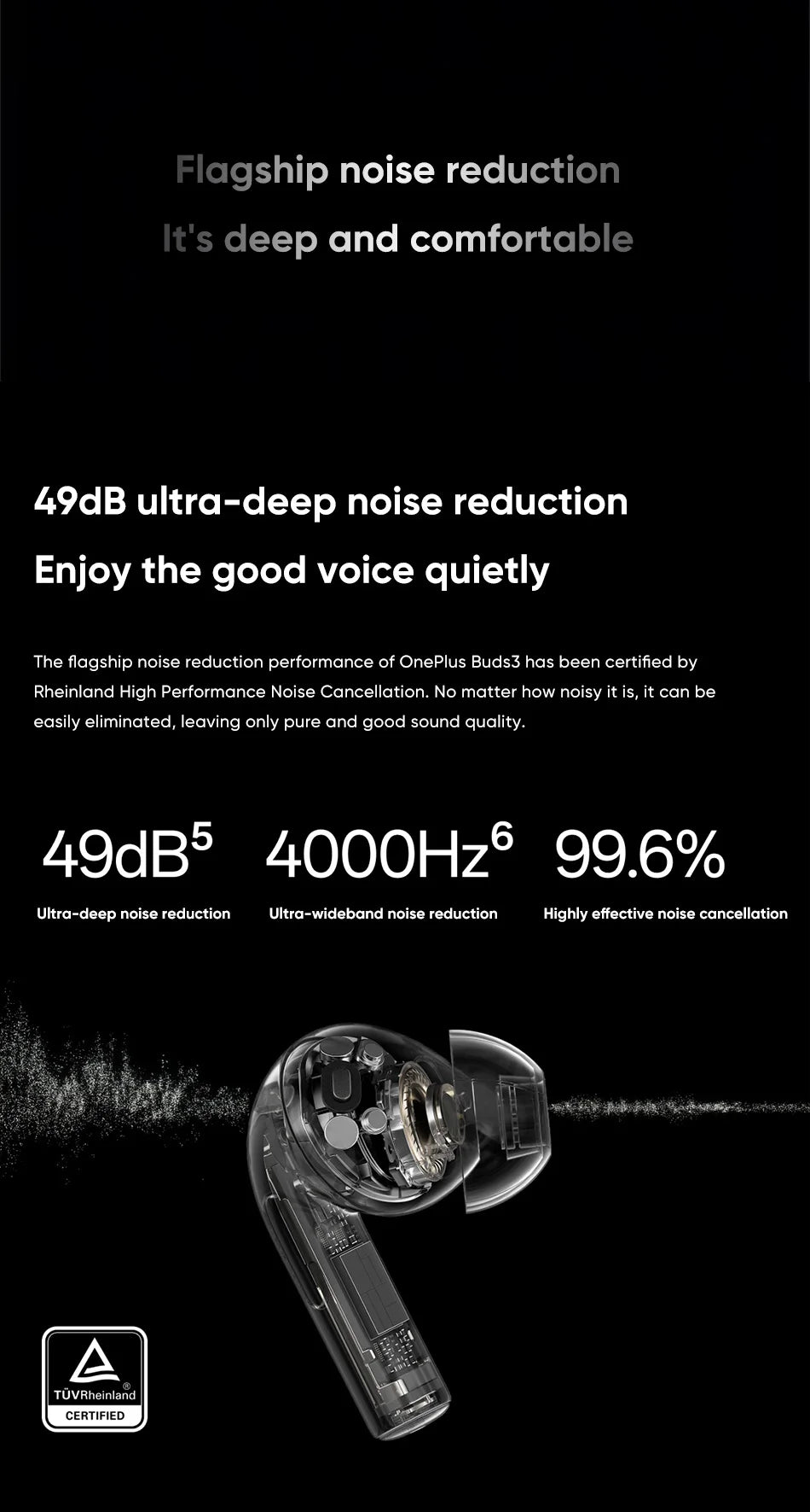 Oneplus Buds 3 wireless Bluetooth headset LHDC 5.0 49dB active noise reduction 44h battery life Oneplus 12 TWS low delay.