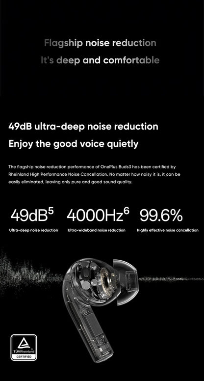 Oneplus Buds 3 wireless Bluetooth headset LHDC 5.0 49dB active noise reduction 44h battery life Oneplus 12 TWS low delay.
