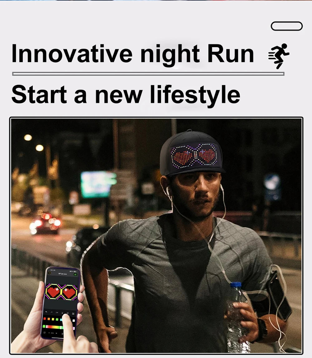 Pantalla de luz LED DIY, matriz inteligente, gorras de béisbol con Bluetooth, control por aplicación, decoración genial para fiestas de hip hop