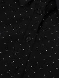 Oymimi Fashion Black Rhinestone Women's Dress Casual Lapel Long Sleeve Button Dresses Elegant New Lace-Up Pleated Mini Dresses