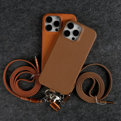 Funda de piel auténtica personalizable con cordón de carga para iPhone 16 Pro Max, 15, 14, 13, 12 y 11, con funda magnética.