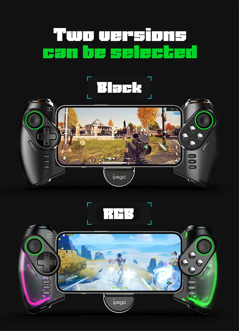 Mando Bluetooth Ipega PG-9777S para Nintendo Switch, Android, iOS, iPad y PC con luz RGB, vibración lineal y control extensible.