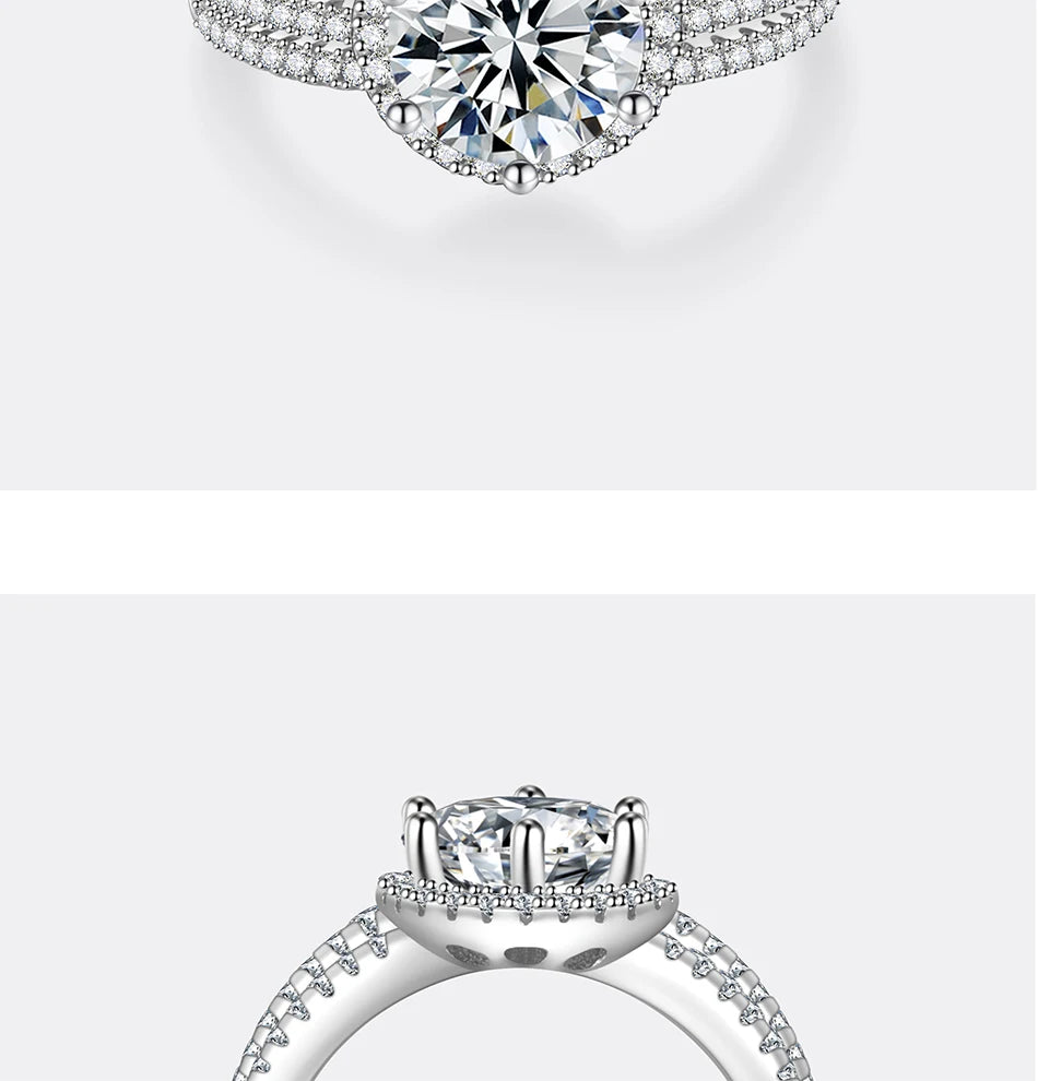 PERFANY 2/3CT Moissanite Ring for Women S925 Pure Silver Plated 18K White Gold Diamond Wedding Ring Luxurious Wedding Jewelry
