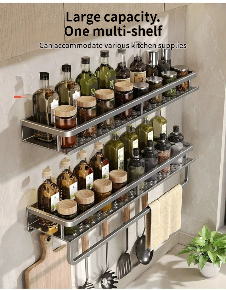 Aluminum Kitchen Rack Kitchen Shelf Toilet Storage No Drill Hanging Rack Bathroom Organizer Hang on the Wall Kitchen
