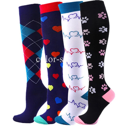 4 Pairs/Pack Compression Socks High Sports Socks for Women Men Running Hiking Edema Diabetes Varicose Veins Socks 20-30mmHg