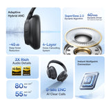 Fone de Ouvido Sem Fio Baseus EH10 NC ANC com Cancelamento de Ruído Híbrido Adaptativo de 45dB, Hi-Res LDAC, Bluetooth 6.0 e 80 Horas de Autonomia
