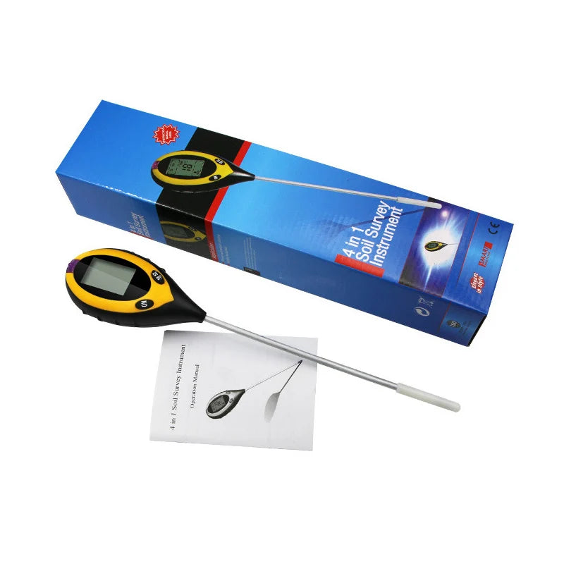 Soil PH Meter Tester Soil Tester PH Moisture meter Temperature Sunlight Intensity measurement Analysis Soil Acidity Test 4 in 1
