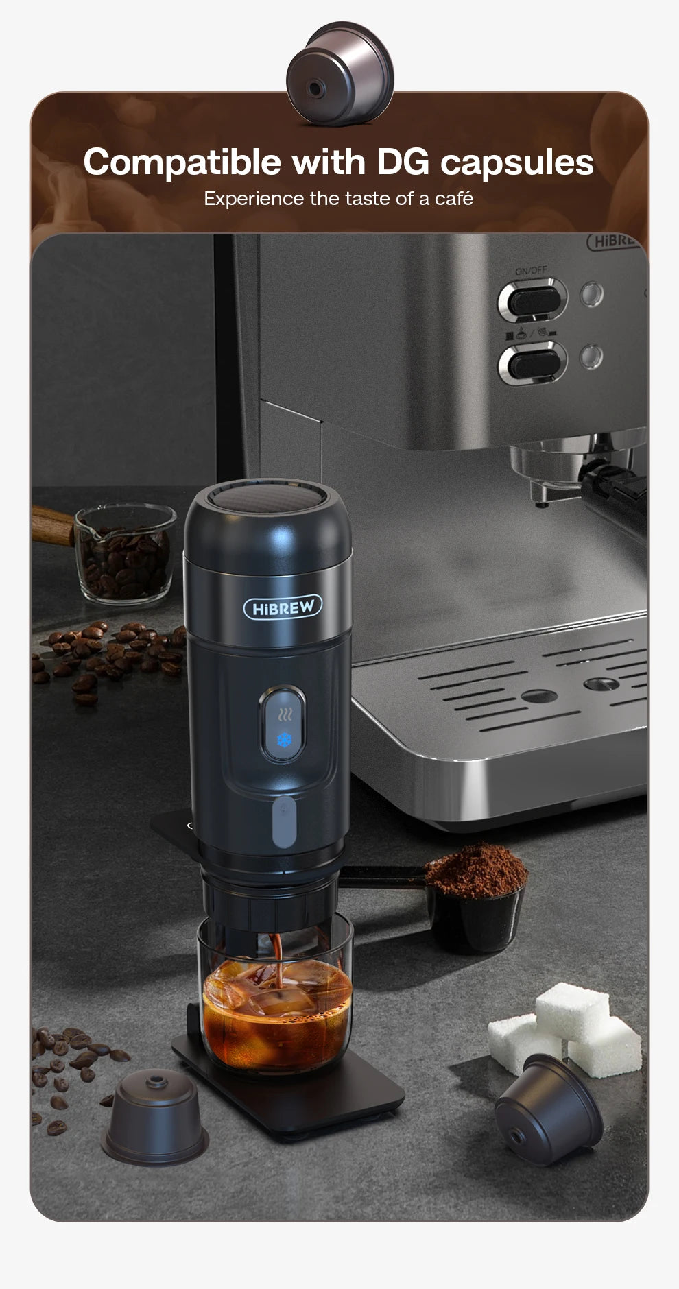 HiBREW Portable Coffee Machine for Car & Home, DC12V Espresso Coffee Maker Fit Nespresso Dolce Pod Capsule Coffee Powder H4A