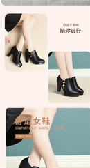 Comfortable Fashion Deep Mouth Soft Leather Women's Platform Shoes 2024 Fall Med Block Heels Single Shoes for Office Mom
