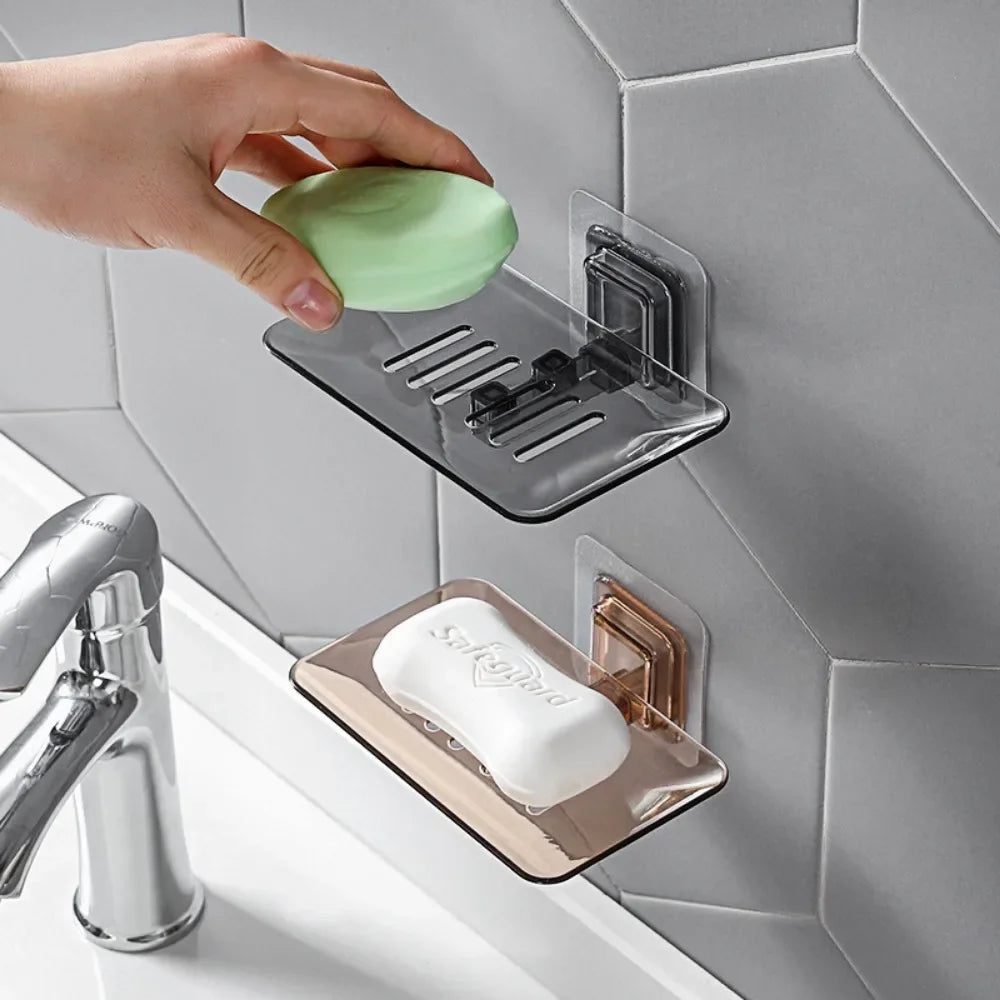 New Soap Rack No Drilling Wall Mounted Double Layer Holder Soap Sponge Dish Bathroom Accessories Dishes Self Adhesive
