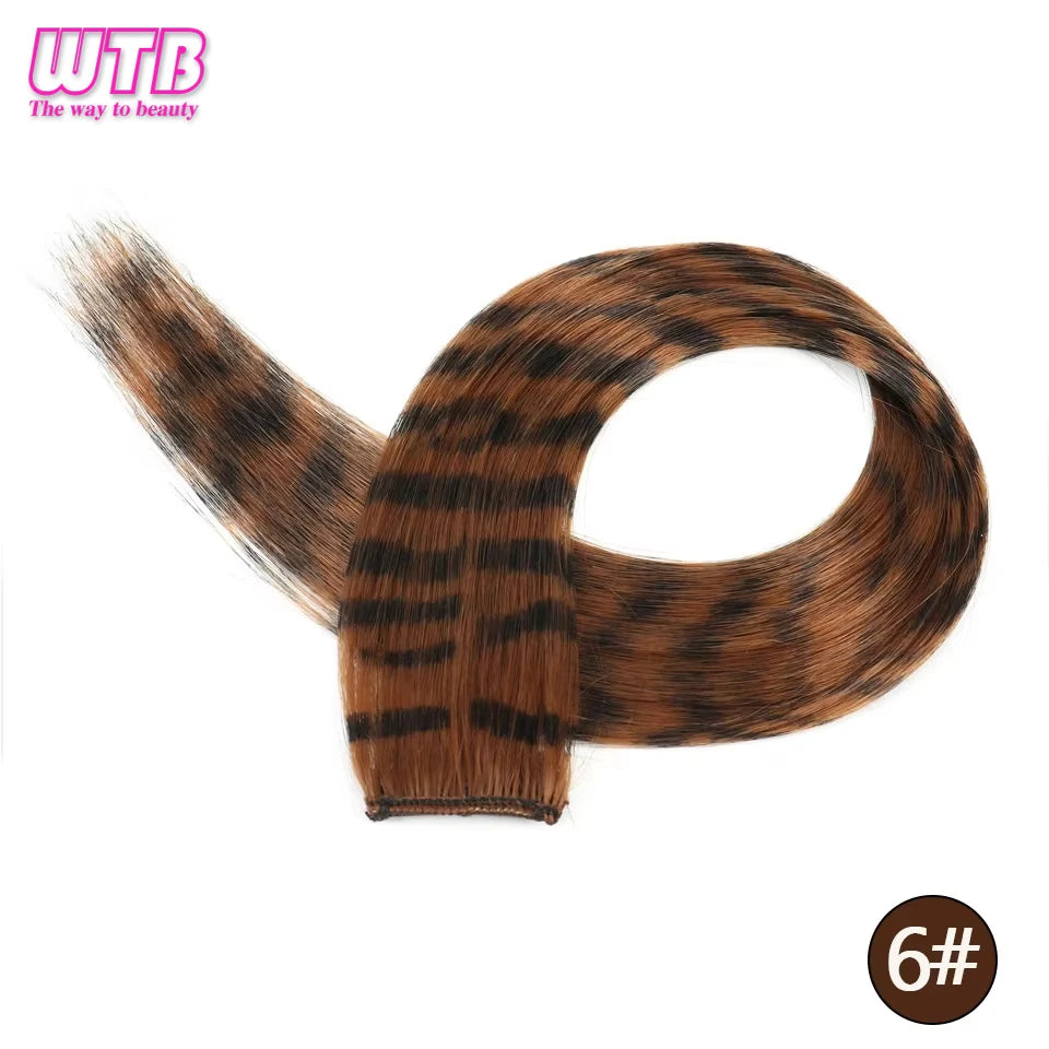 Synthetic One Card Hair Extension Wig Hair For Women Long Straight Clip-in Colored Zebra Line Feather Hair Extensions Fake Hair